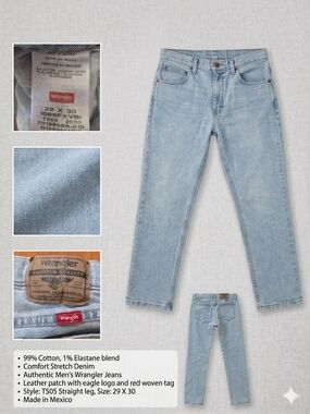 Wrangler Light Blue Straight Leg Men's Jeans 29x30